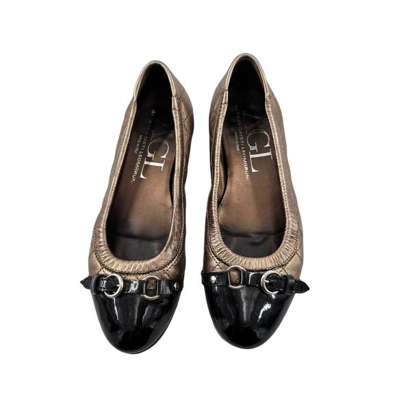 AGL Monika ballet Cap Toe flat Leather round toe Quilted bronze black 36 EU/6 US - Picture 2 of 14